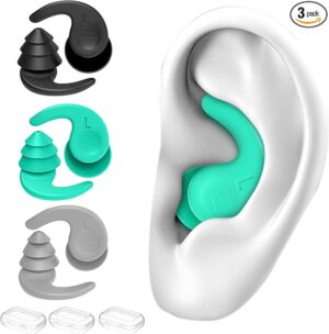 Swimming Ear Plugs for Adults,3 Pairs Waterproof Reusable Silicone Swim Earplugs for Swimming